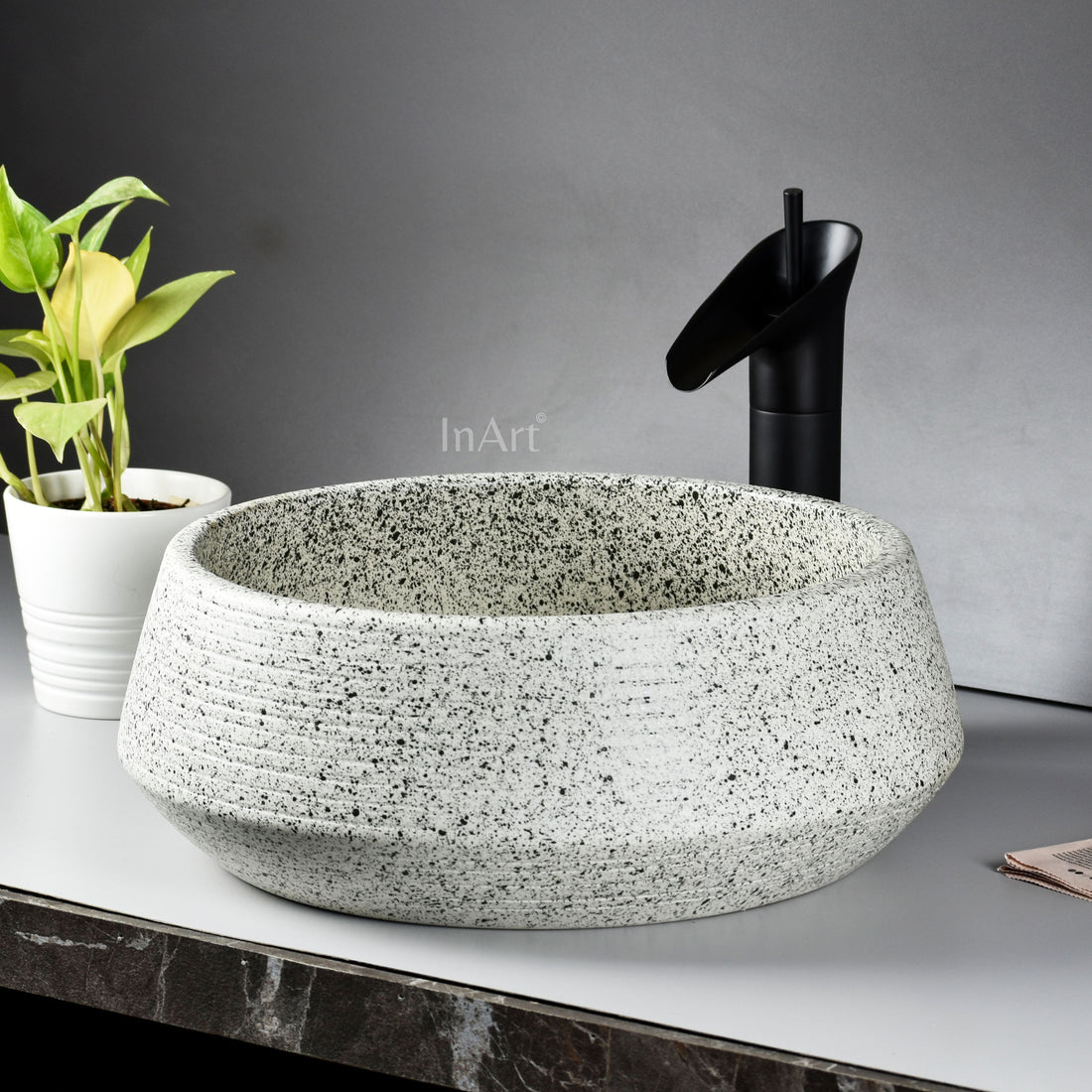 InArt Light Green Ceramic Vessel Sink – 16.5" Round Countertop Bathroom Vanity Basin DW266