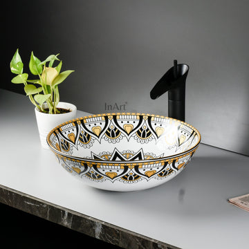 InArt Mexican Yellow Ceramic Vessel Sink – 15.5" Round Countertop Bathroom Vanity Basin DW264