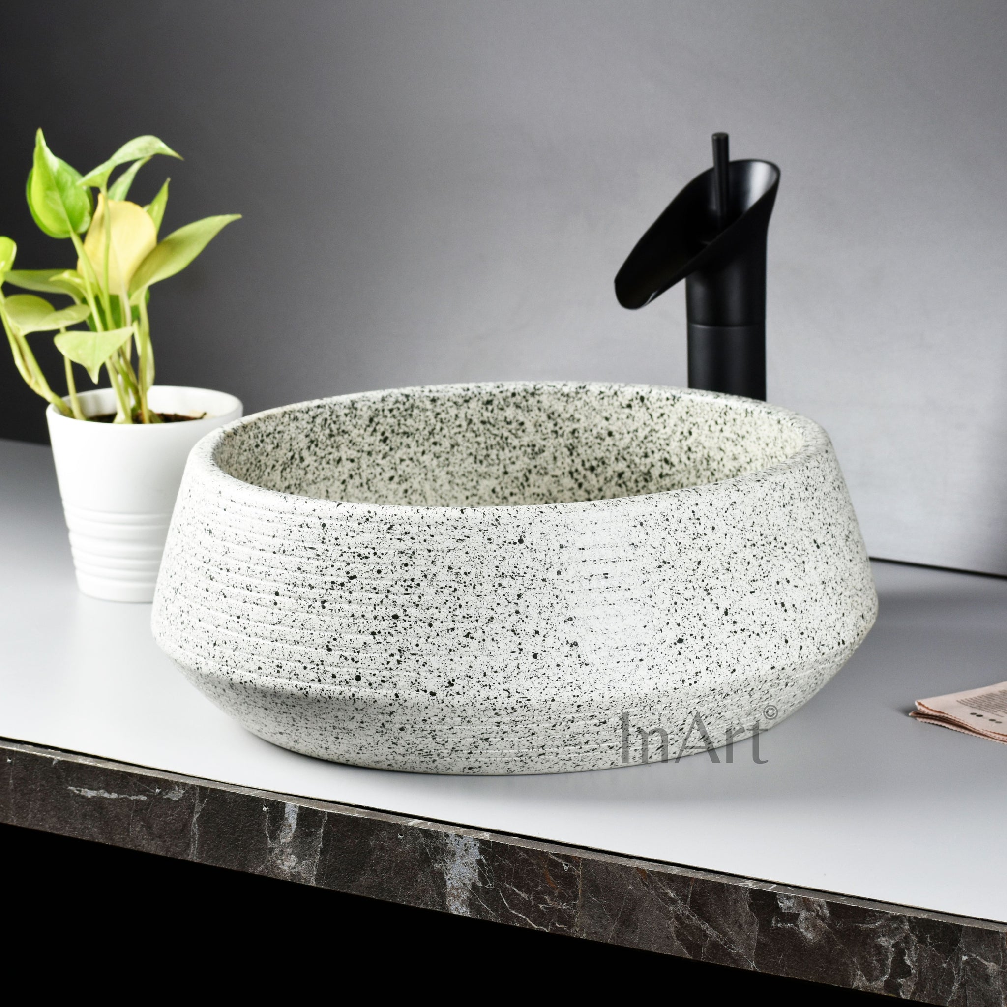 InArt Light Green Ceramic Vessel Sink – 16.5" Round Countertop Bathroom Vanity Basin DW266