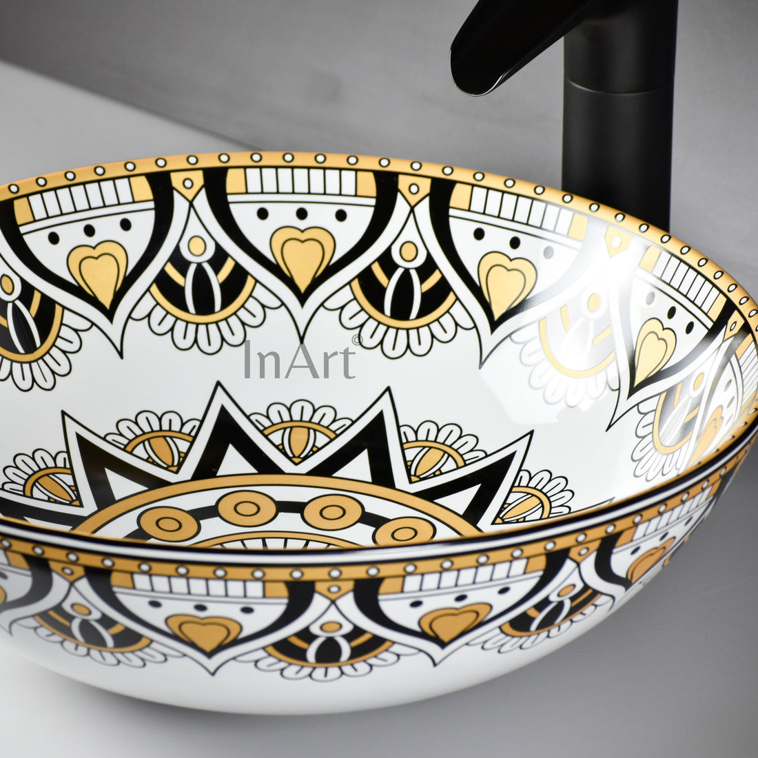 InArt Mexican Yellow Ceramic Vessel Sink – 15.5" Round Countertop Bathroom Vanity Basin DW264