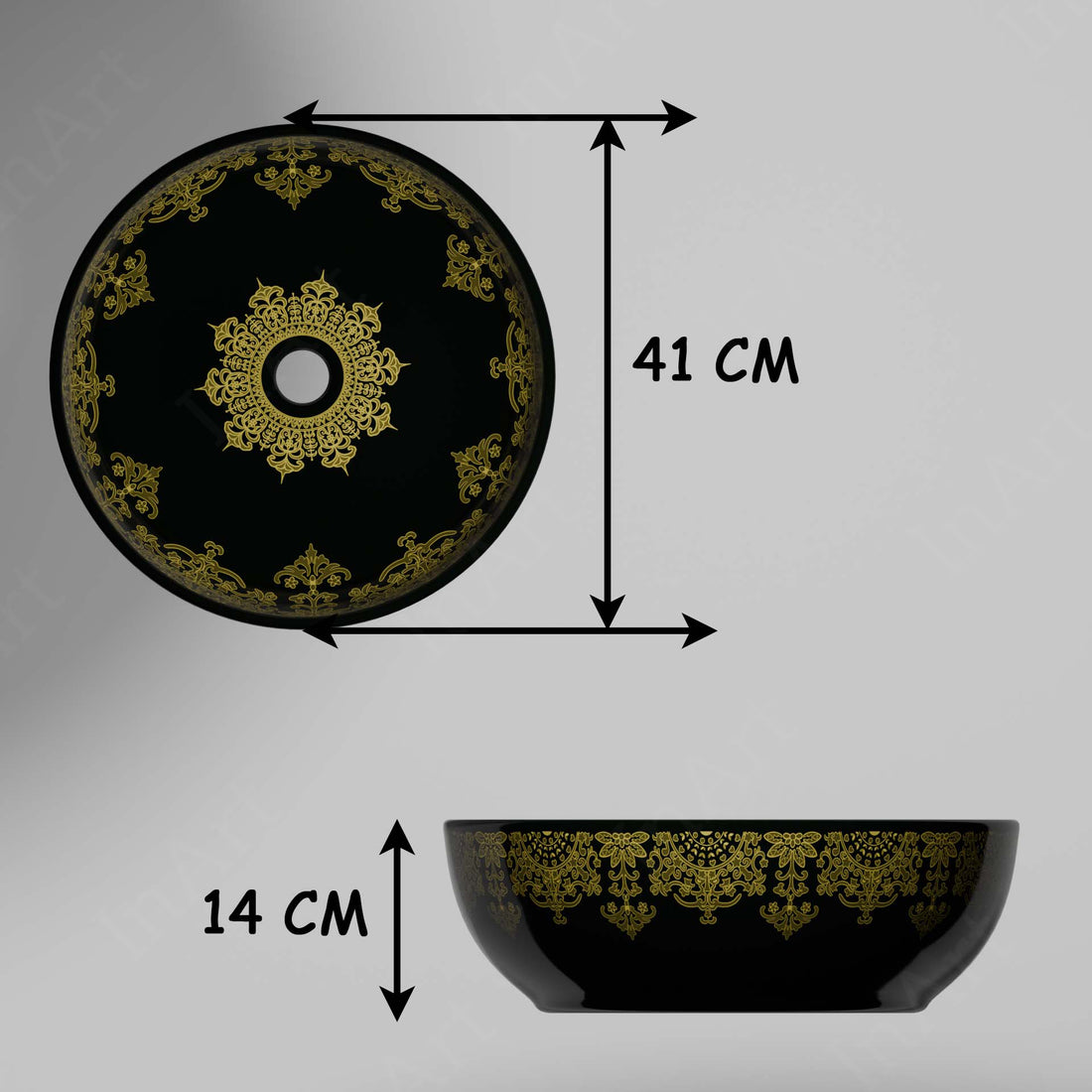 InArt Black Ceramic Vessel Sink – 16" Round Countertop Bathroom Basin, European Elegance DW287