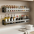 InArt No-Drill Wall-Mounted Spice Rack & Condiment Shelf lifestyle in-home for a U.S. ecommerce listing. Product type: general home product. Visible variant shown: Color: Gray 60cm.