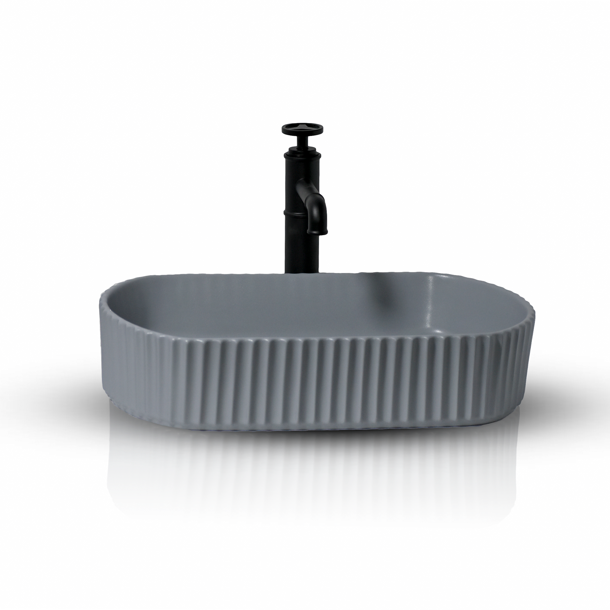 InArt Oval Bathroom Ceramic Vessel Sink Art Basin in Grey Matte Color