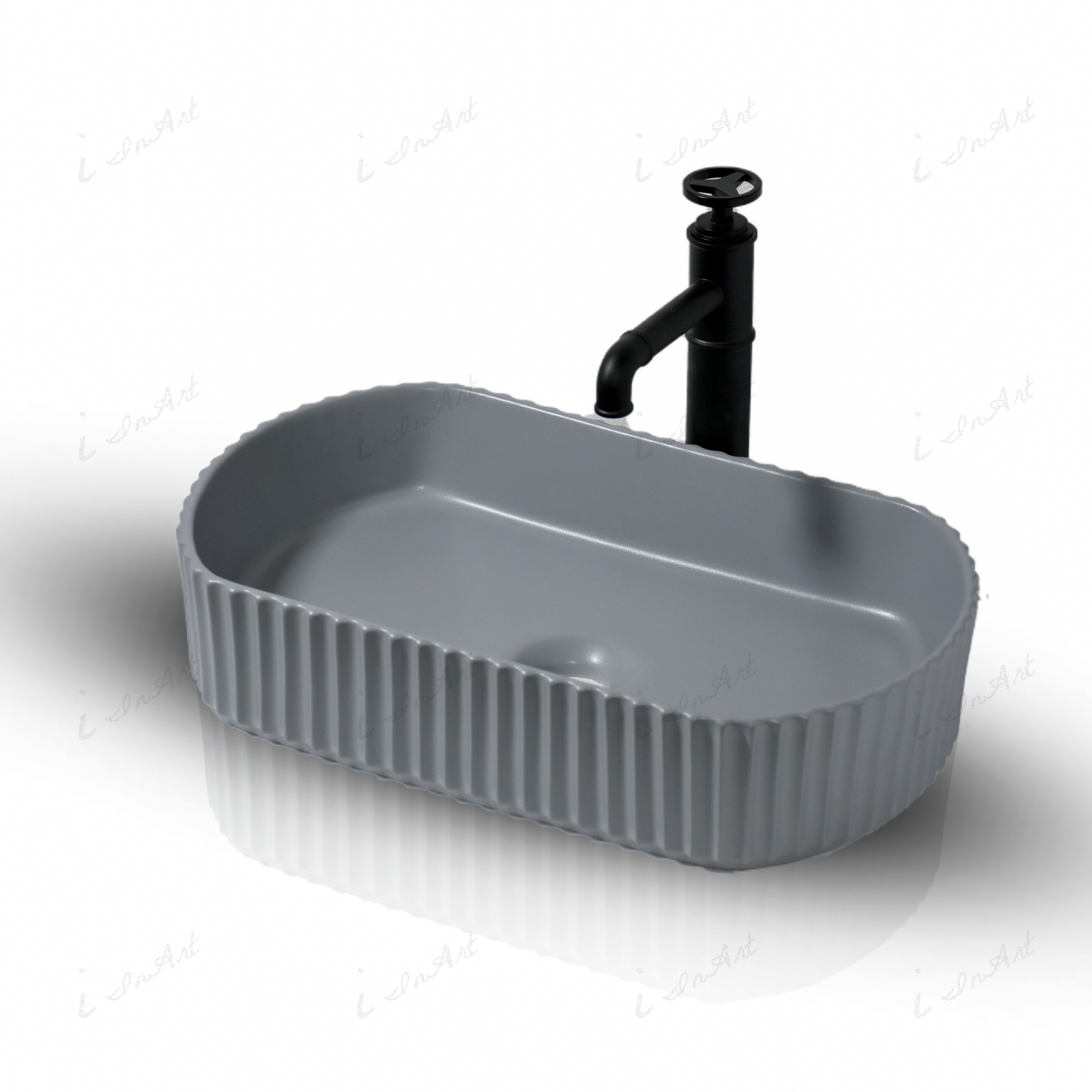 InArt Oval Bathroom Ceramic Vessel Sink Art Basin in Grey Matte Color