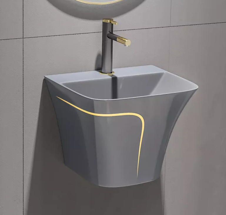 InArt Wall-Mount Pedestal Sink with Center Hole, Matt Grey 49x44 CM - InArt-Studio-USA