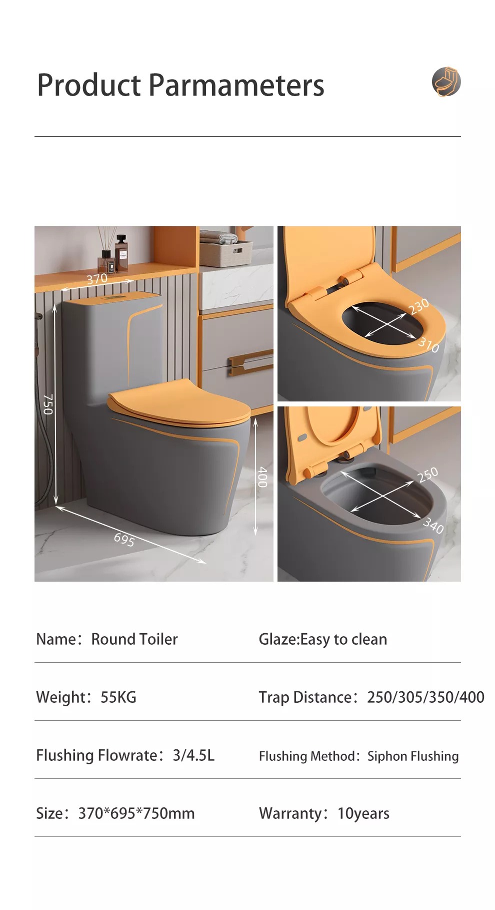 InArt Dual-Flush Siphon Flushing Rimless Elongated One-Piece Toilet (Seat Included) Rough-In Size: 12'' Orange Grey Matt