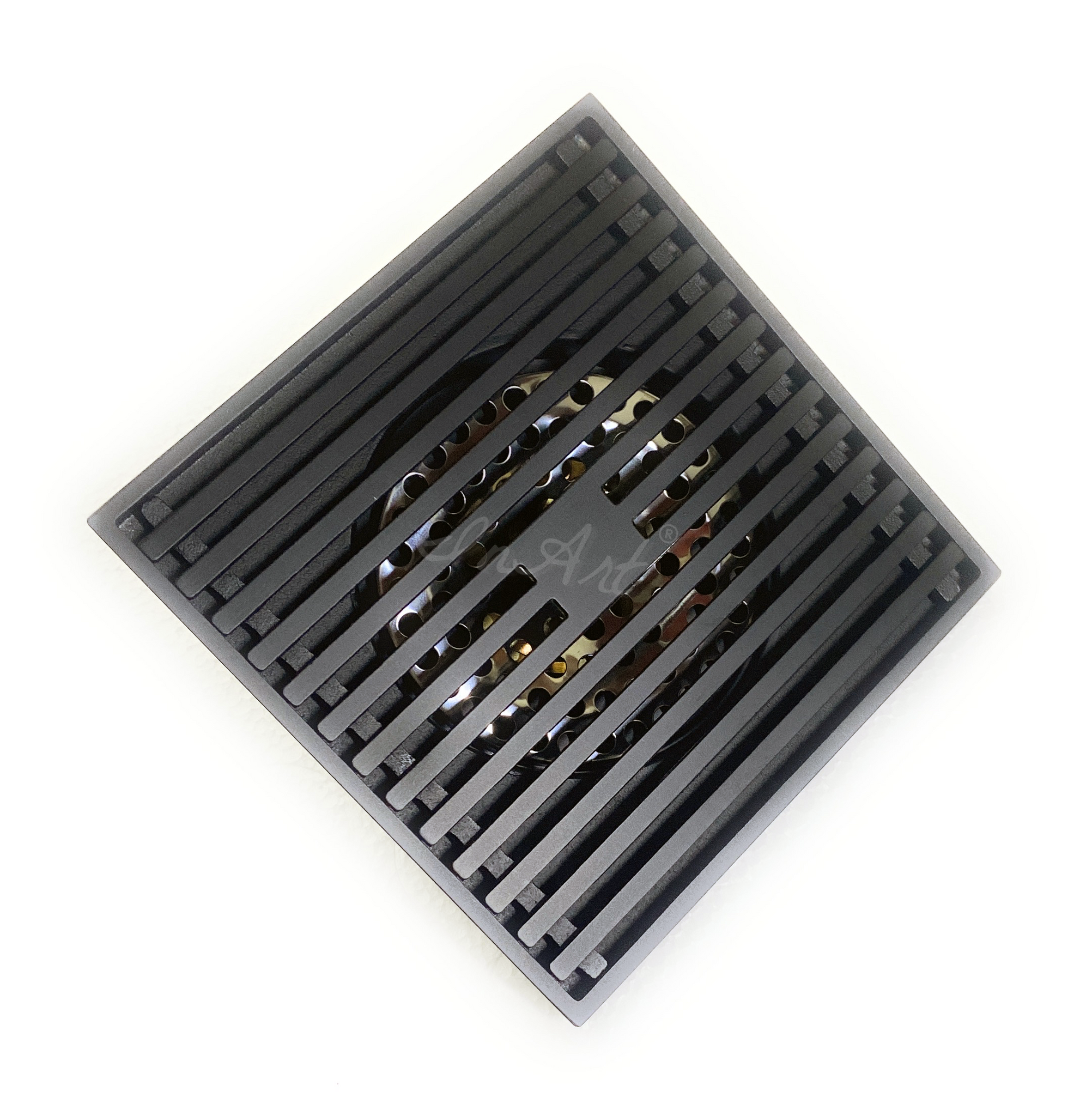 InArt Brass Square Shower Floor Drain with Removable Cover Grid Grate 5 inch Long Black Matt Color