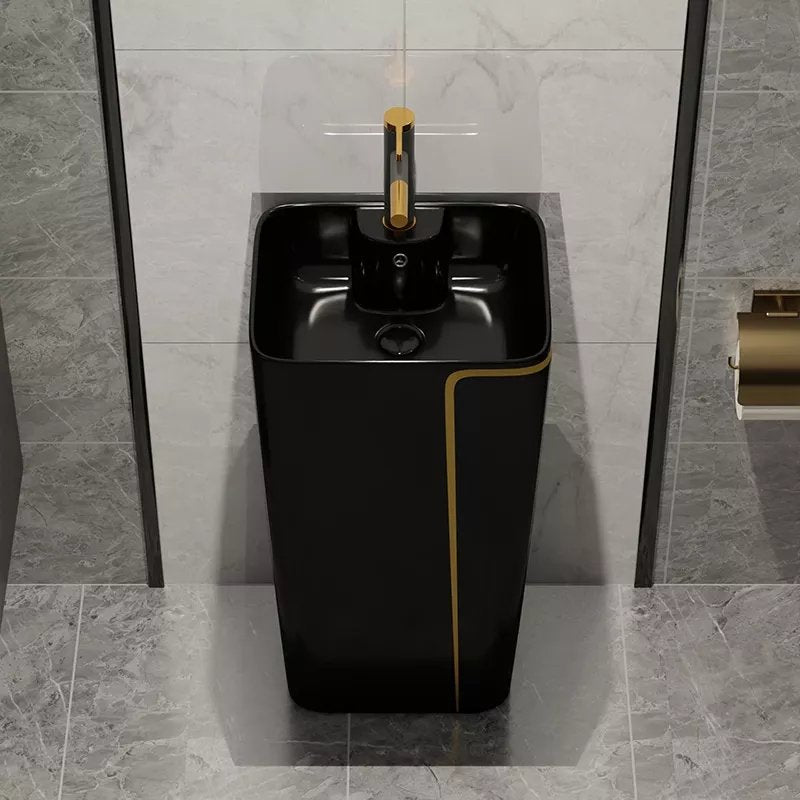 InArt Basin Pedestal Sink - Standing Bathroom Sink Black Glossy 43x36 CM - InArt-Studio-USA