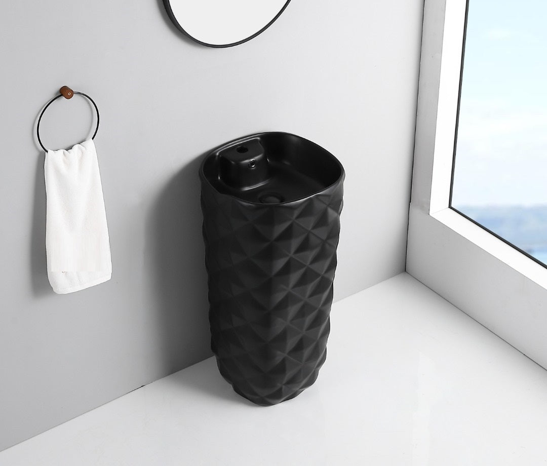 InArt Basin Pedestal Sink - Standing Bathroom Sink Black Matt 41x41 CM - InArt-Studio-USA