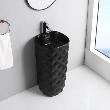 InArt Basin Pedestal Sink - Standing Bathroom Sink Black Matt 41x41 CM - InArt-Studio-USA