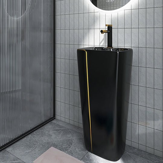InArt Basin Pedestal Sink - Standing Bathroom Sink Black Matte 41x41 CM - InArt-Studio-USA