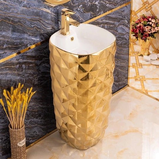 InArt Basin Pedestal Sink - Standing Bathroom Sink Gold 40x40 CM - InArt-Studio-USA