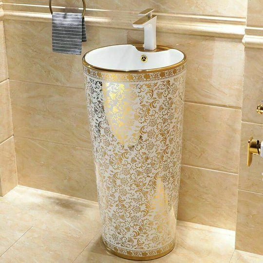 InArt Basin Pedestal Sink - Standing Bathroom Sink Gold 42x42 CM - InArt-Studio-USA