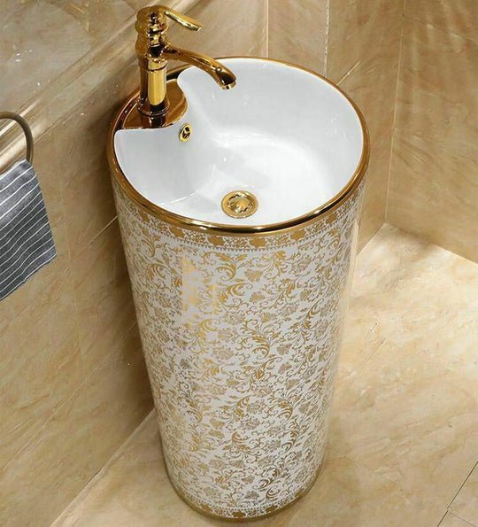 InArt Basin Pedestal Sink - Standing Bathroom Sink Gold 42x42 CM - InArt-Studio-USA