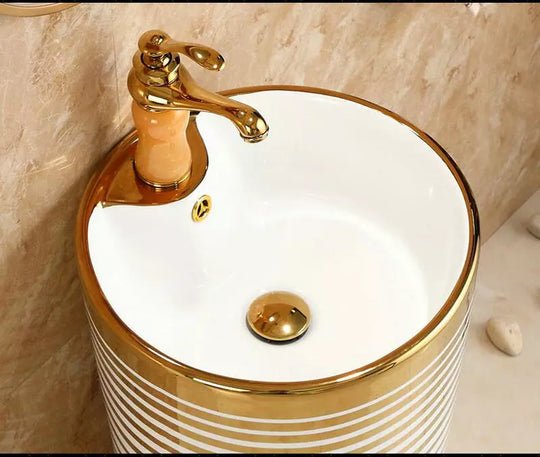 InArt Basin Pedestal Sink - Standing Bathroom Sink Gold White 40x40 CM - InArt-Studio-USA