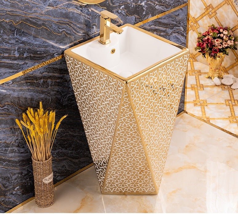 InArt Basin Pedestal Sink - Standing Bathroom Sink Gold White 46x46 CM - InArt-Studio-USA