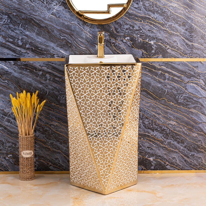 InArt Basin Pedestal Sink - Standing Bathroom Sink Gold White 46x46 CM - InArt-Studio-USA