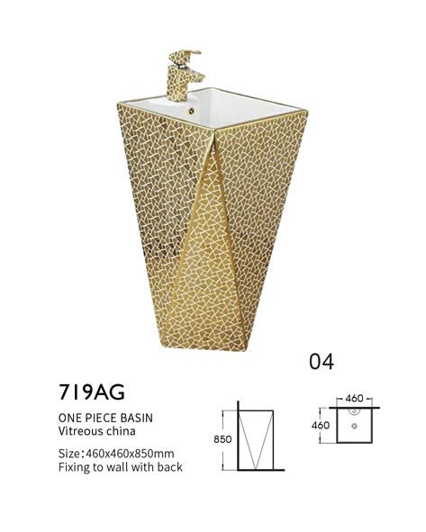 InArt Basin Pedestal Sink - Standing Bathroom Sink Gold White 46x46 CM - InArt-Studio-USA