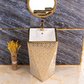 InArt Basin Pedestal Sink - Standing Bathroom Sink Gold White 46x46 CM - InArt-Studio-USA