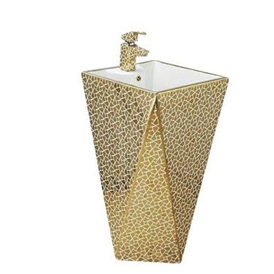 InArt Basin Pedestal Sink - Standing Bathroom Sink Gold White 46x46 CM - InArt-Studio-USA