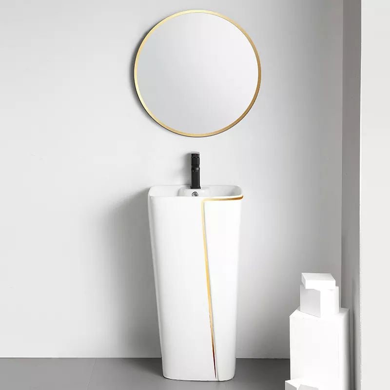 InArt Basin Pedestal Sink - Standing Bathroom Sink White Gold Glossy 43x36 CM - InArt-Studio-USA