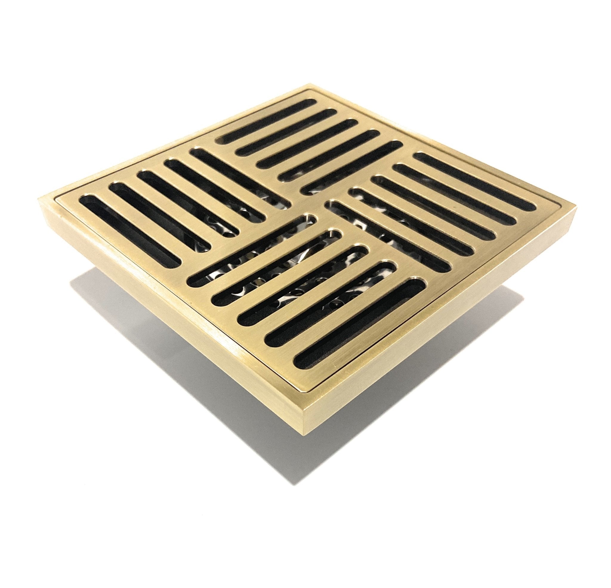 InArt Brass Square Shower Floor Drain with Removable Cover Grid Grate 5 inch Long Antique Finish - InArt-Studio-USA