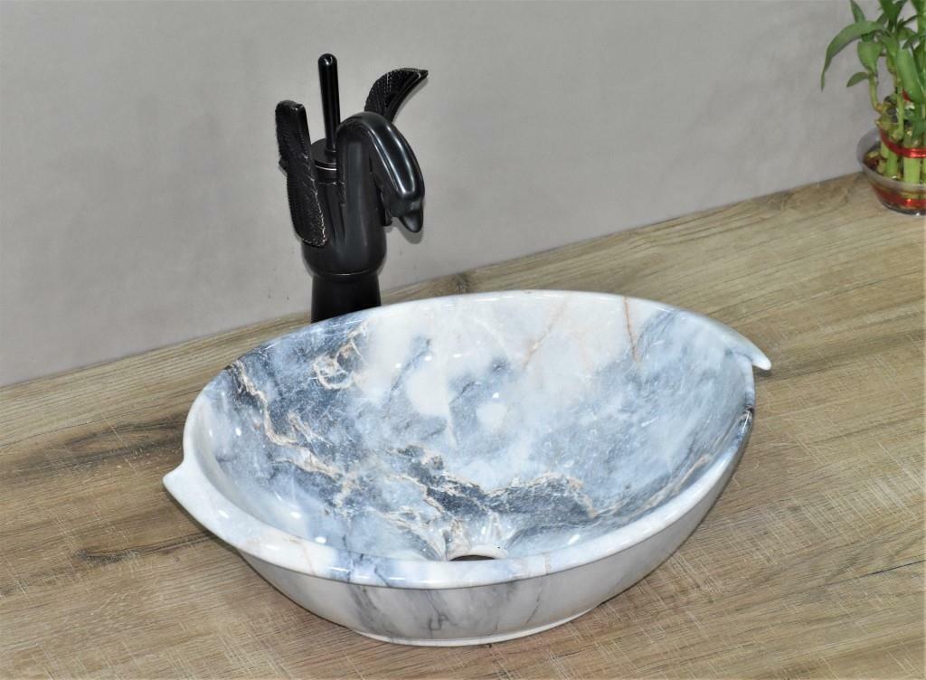 InArt Ceramic Oval Shape Above Counter Top Wash Basin Bathroom Porcelain Vessel Sink Bowl For Lavatory/Bathroom 40 x 40 x 15 Cm (Blue White) - InArt-Studio-USA
