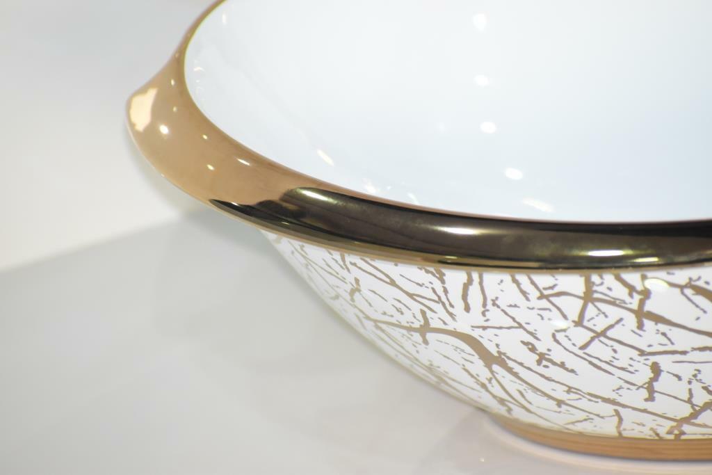 InArt Ceramic Oval Shape Above Counter Top Wash Basin Bathroom Porcelain Vessel Sink Bowl For Lavatory/Bathroom 41 x 30 x 12 Cm (Gold White) - InArt-Studio-USA