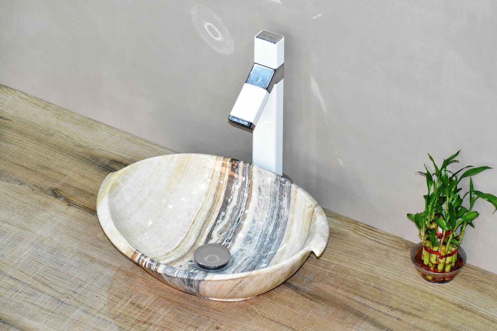 InArt Ceramic Oval Shape Above Counter Top Wash Basin Bathroom Porcelain Vessel Sink Bowl For Lavatory/Bathroom 41 x 32 x 14 Cm (Ivory Beige) - InArt-Studio-USA