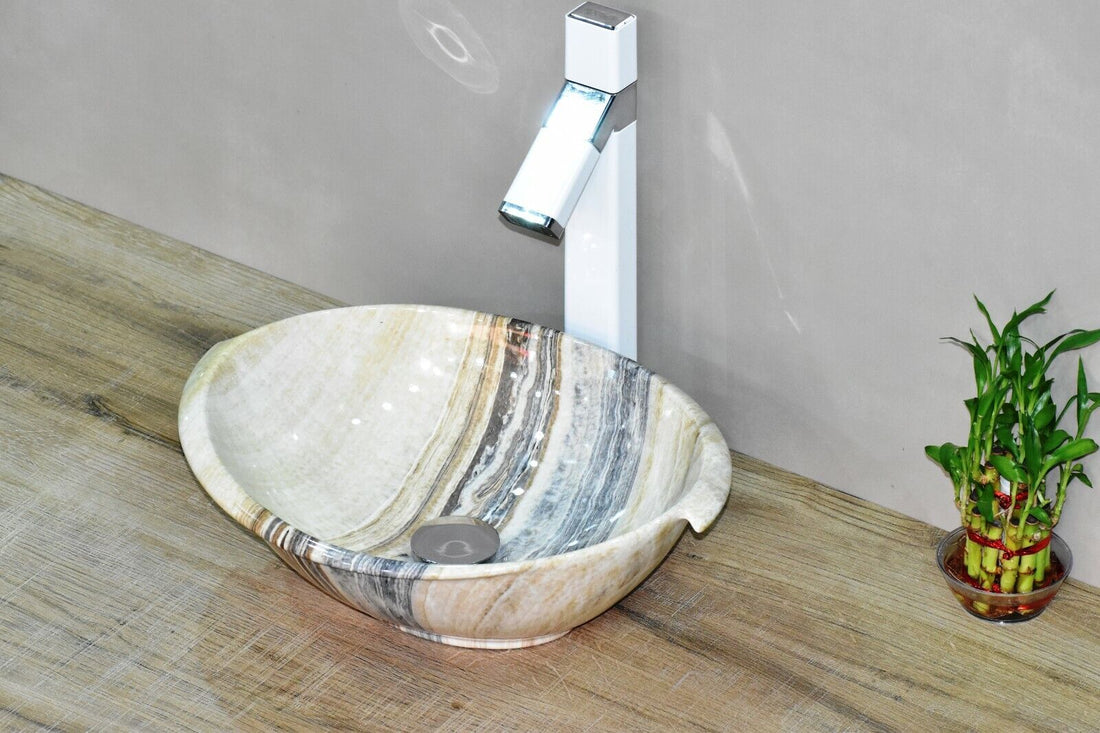 InArt Ceramic Oval Shape Above Counter Top Wash Basin Bathroom Porcelain Vessel Sink Bowl For Lavatory/Bathroom 41 x 32 x 14 Cm (Ivory Beige) - InArt-Studio-USA