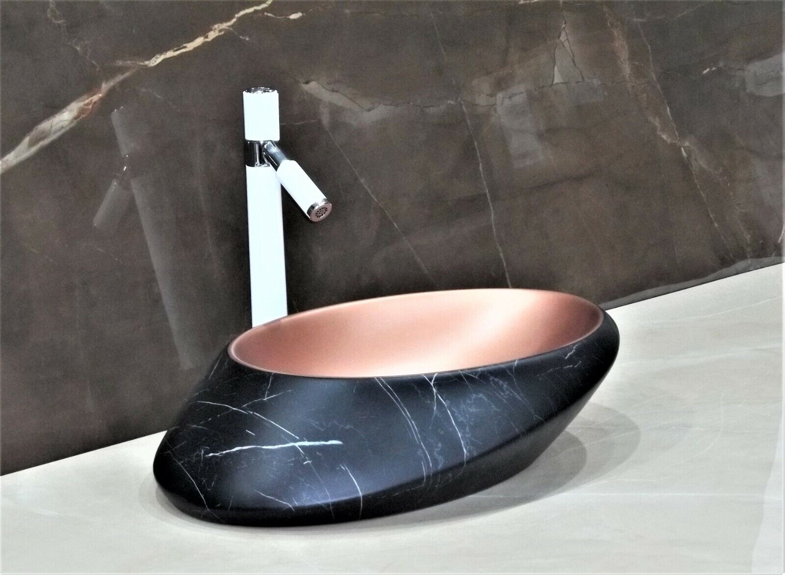 InArt Ceramic Oval Shape Above Counter Top Wash Basin Bathroom Porcelain Vessel Sink Bowl For Lavatory/Bathroom 50 x 38 x 15 CM (Black Matt) - InArt-Studio-USA