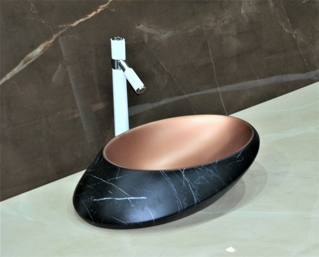 InArt Ceramic Oval Shape Above Counter Top Wash Basin Bathroom Porcelain Vessel Sink Bowl For Lavatory/Bathroom 50 x 38 x 15 CM (Black Matt) - InArt-Studio-USA