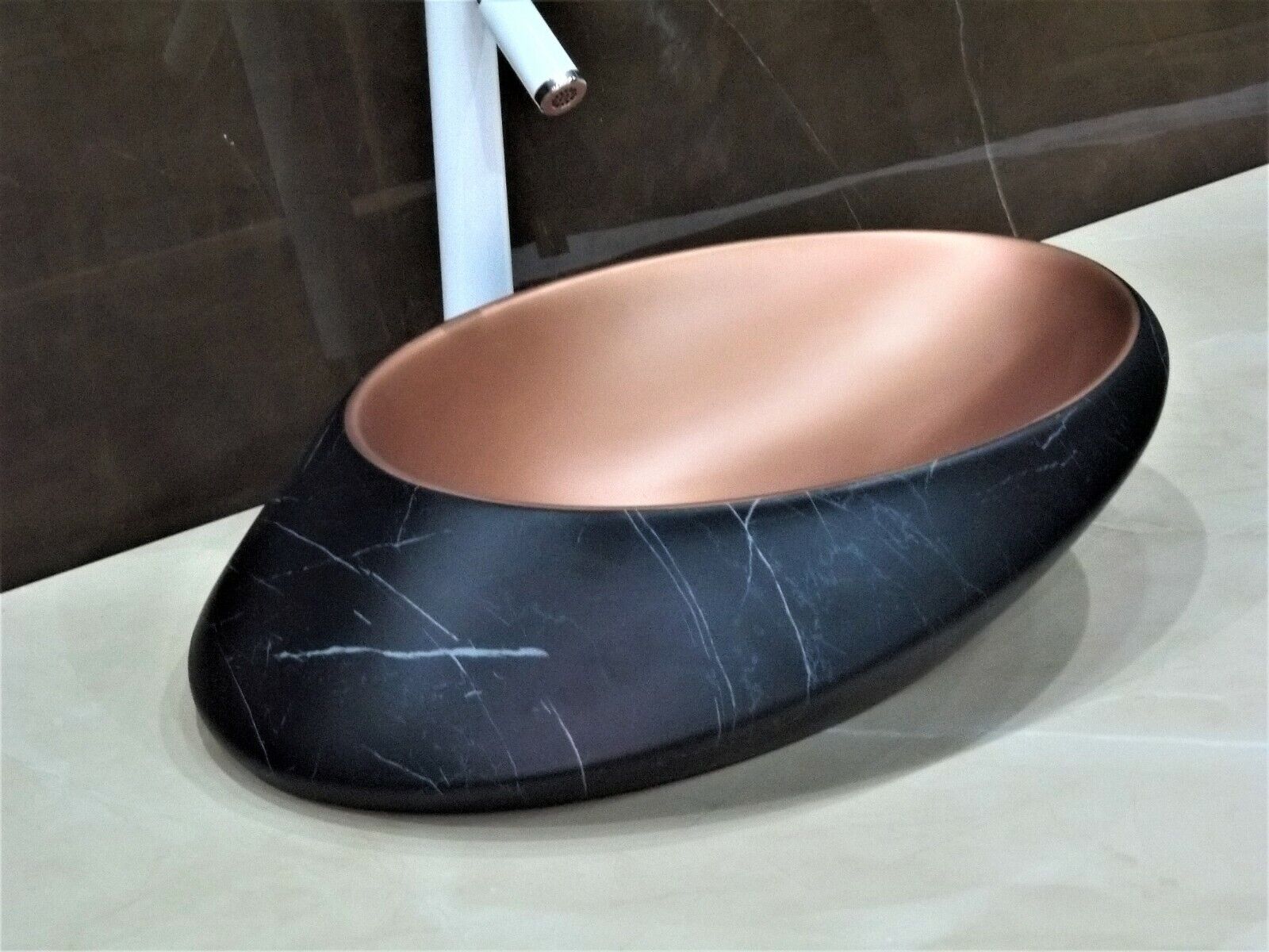 InArt Ceramic Oval Shape Above Counter Top Wash Basin Bathroom Porcelain Vessel Sink Bowl For Lavatory/Bathroom 50 x 38 x 15 CM (Black Matt) - InArt-Studio-USA
