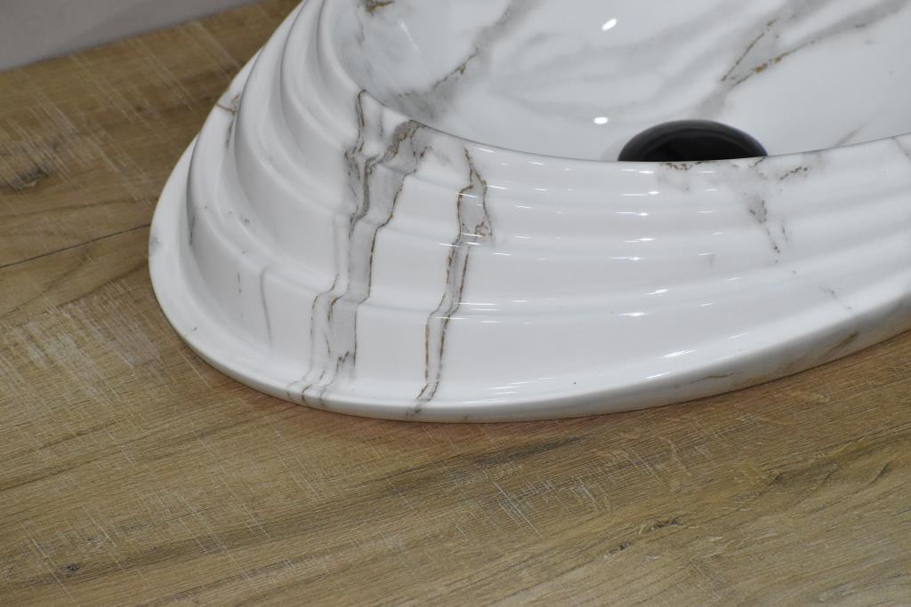InArt Ceramic Oval Shape Above Counter Top Wash Basin Bathroom Porcelain Vessel Sink Bowl For Lavatory/Bathroom 52 x 38 x 15 Cm ( Grey Marble) - InArt-Studio-USA