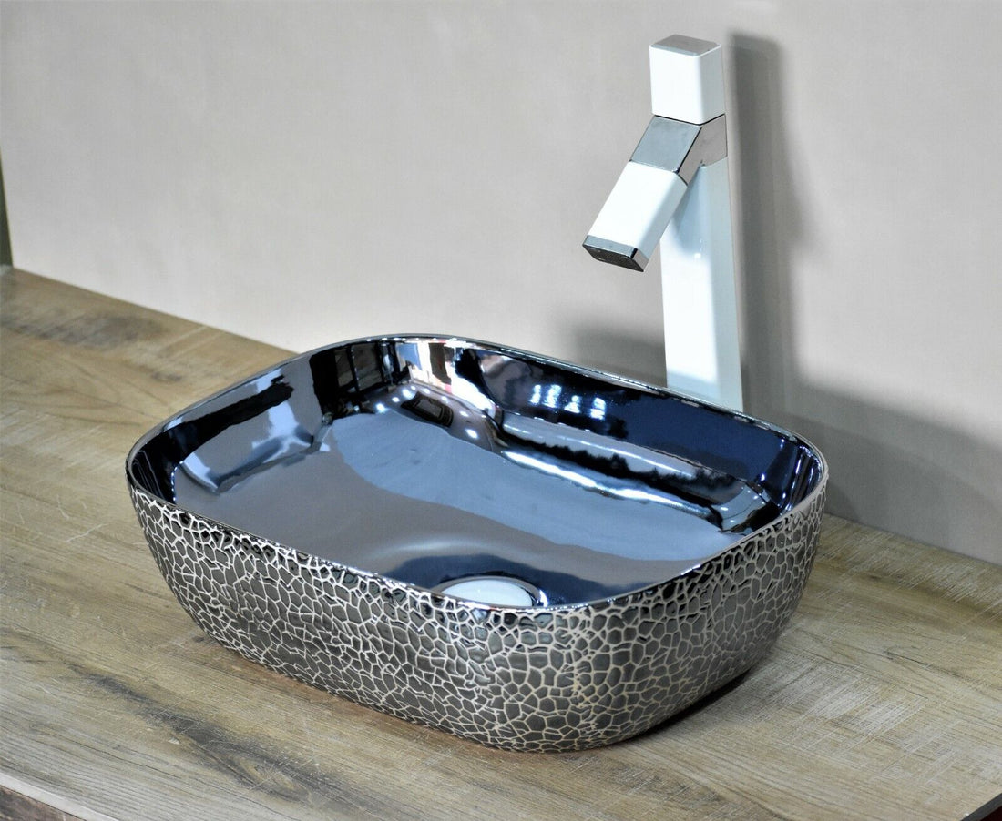 InArt Ceramic Rectangle Shape Above Counter Top Wash Basin Bathroom Porcelain Vessel Sink Bowl For Lavatory/Bathroom 46 x 33 x 14Cm (Gold ) - InArt-Studio-USA