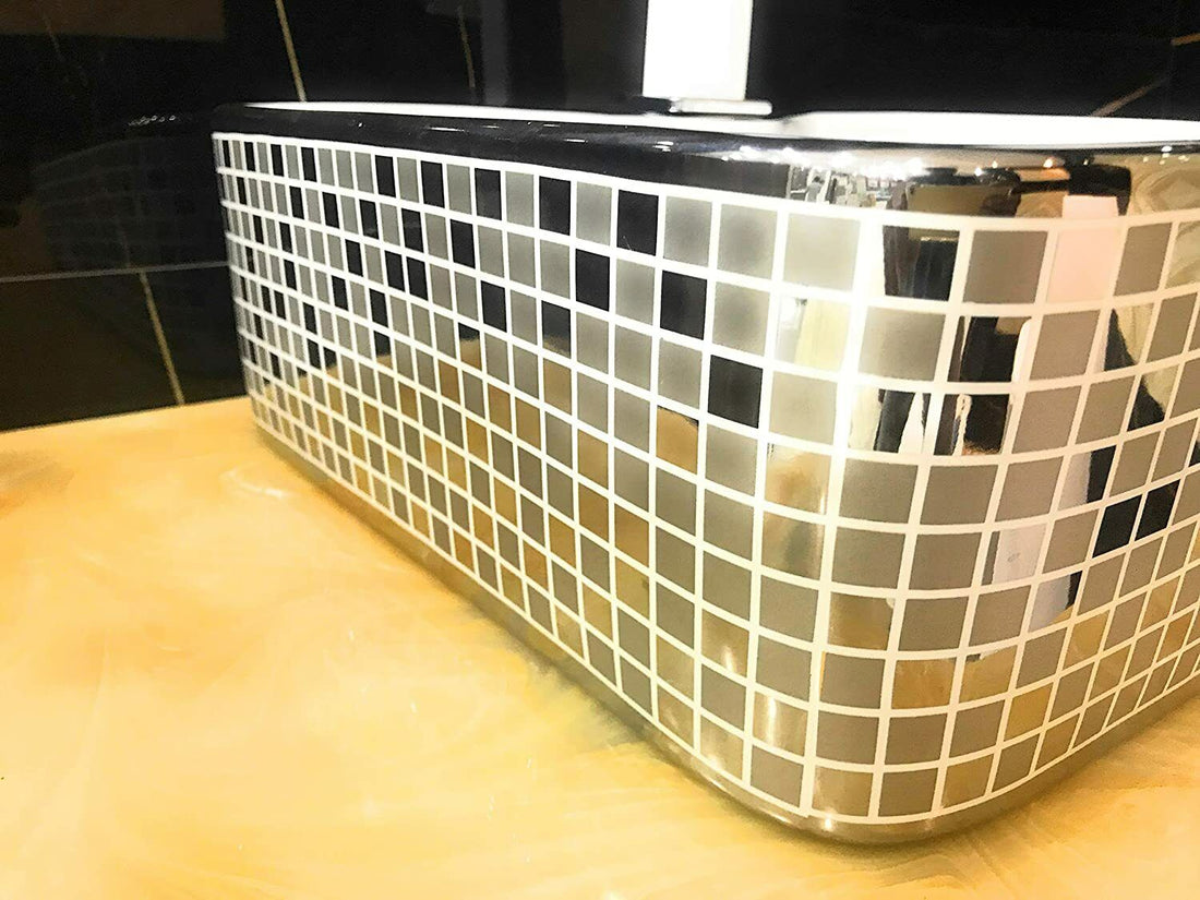 InArt Ceramic Rectangle Shape Above Counter Top Wash Basin Bathroom Porcelain Vessel Sink Bowl For Lavatory/Bathroom 48 x 37 x 13 Cm ( Silver White) - InArt-Studio-USA