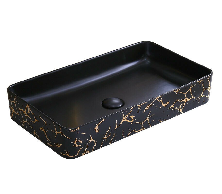 InArt Ceramic Rectangle Shape Above Counter Top Wash Basin Bathroom Porcelain Vessel Sink Bowl For Lavatory/Bathroom 61 x 36 x 12 Cm (Black) - InArt-Studio-USA