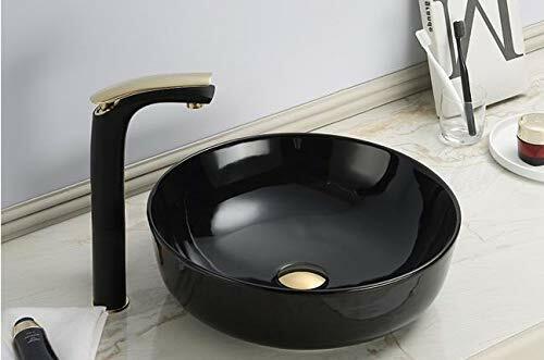 InArt Ceramic Round Shape Above Counter Top Wash Basin Bathroom Porcelain Vessel Sink Bowl For Lavatory/Bathroom 33 x 33 x 12 Cm Black Color - InArt-Studio-USA