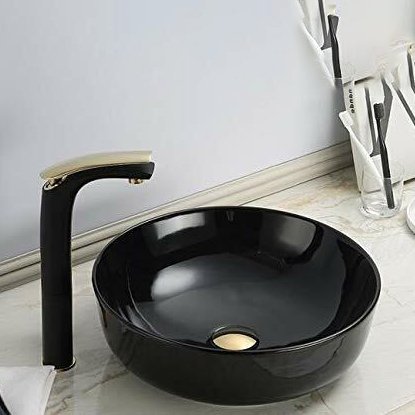 InArt Ceramic Round Shape Above Counter Top Wash Basin Bathroom Porcelain Vessel Sink Bowl For Lavatory/Bathroom 33 x 33 x 12 Cm Black Color - InArt-Studio-USA