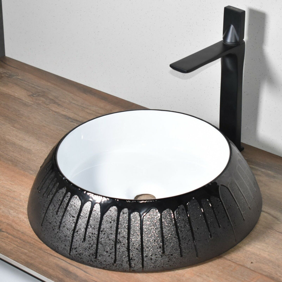 InArt Ceramic Round Shape Above Counter Top Wash Basin Bathroom Porcelain Vessel Sink Bowl For Lavatory/Bathroom 46 x 46 x 12.5 Cm ( Black Silver) - InArt-Studio-USA