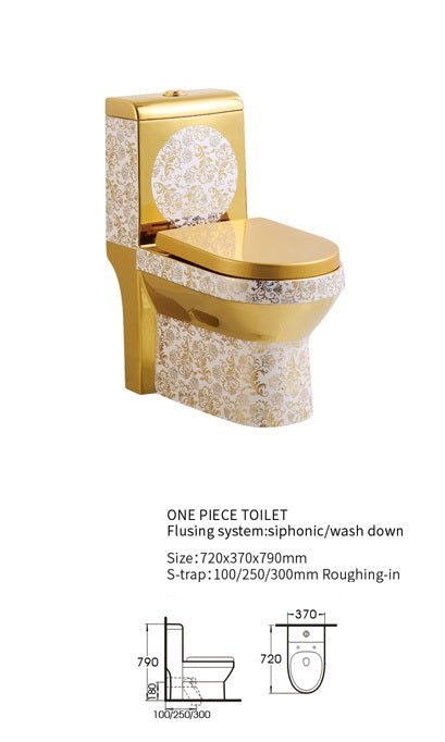 InArt Dual Flush One Piece Elongated Toilet with Actuator Flush - Seat Included in Gold Color - InArt-Studio-USA