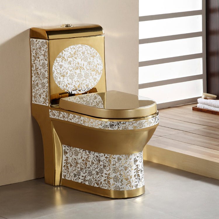 InArt Dual Flush One Piece Elongated Toilet with Actuator Flush - Seat Included in Gold Color - InArt-Studio-USA