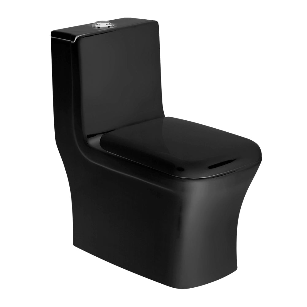 InArt Dual Flush One Piece Syphonic Elongated Toilet with Actuator Flush Decorative Toilets - Seat Included in Black Color Glossy - InArt-Studio-USA