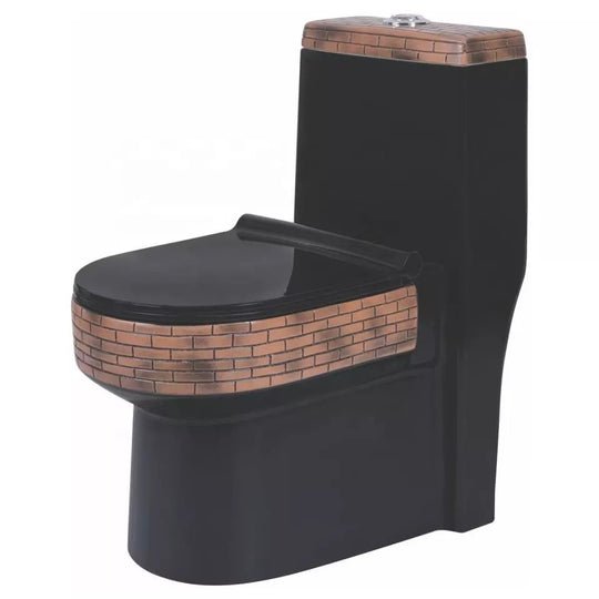 InArt Dual Flush One Piece Syphonic Elongated Toilet with Actuator Flush Decorative Toilets - Seat Included in Brick Black Color - InArt-Studio-USA