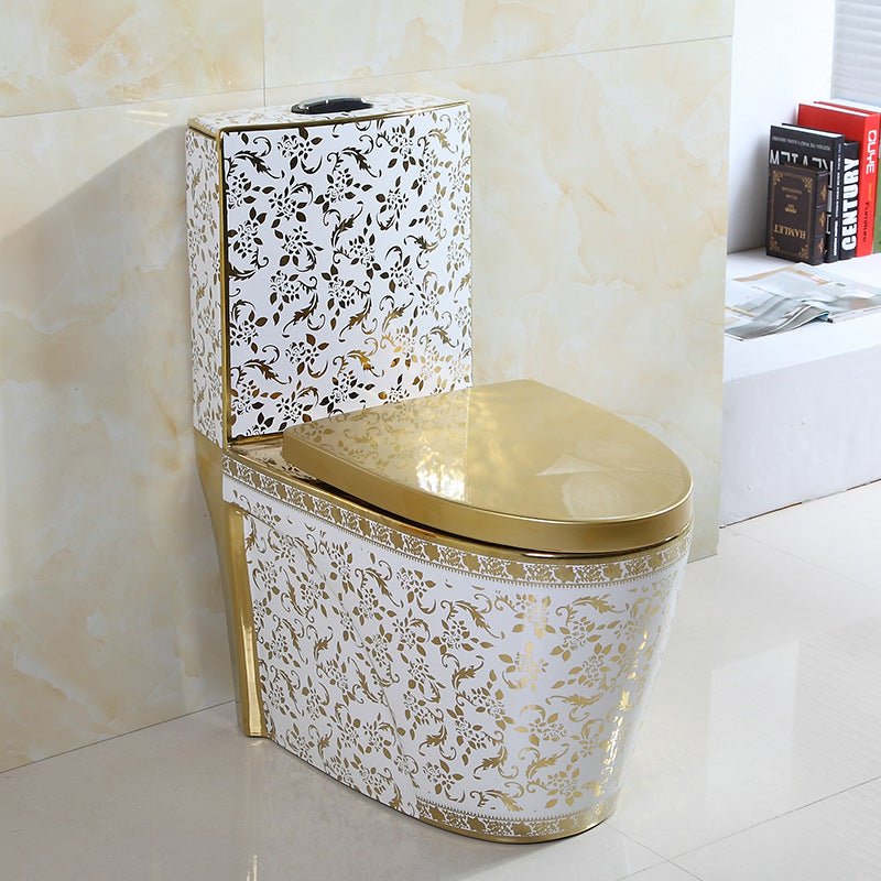 InArt Dual Flush One Piece Syphonic Elongated Toilet with Actuator Flush - Seat Included in Gold Color - InArt-Studio-USA