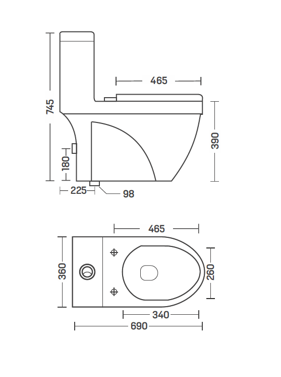 InArt Dual Flush One Piece Syphonic Elongated Toilet with Actuator Flush - Seat Included in White Black Color - InArt-Studio-USA