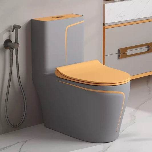 InArt Dual-Flush Siphon Flushing Rimless Elongated One-Piece Toilet (Seat Included) Rough-In Size: 12'' Orange Grey Matt - InArt-Studio-USA