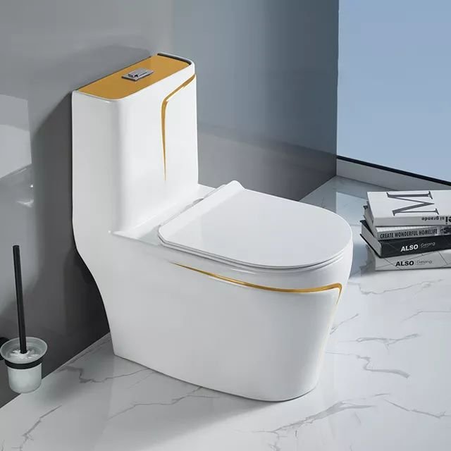 InArt Dual-Flush Siphon Flushing Rimless Elongated One-Piece Toilet (Seat Included) Rough-In Size: 12'' White Gold - InArt-Studio-USA