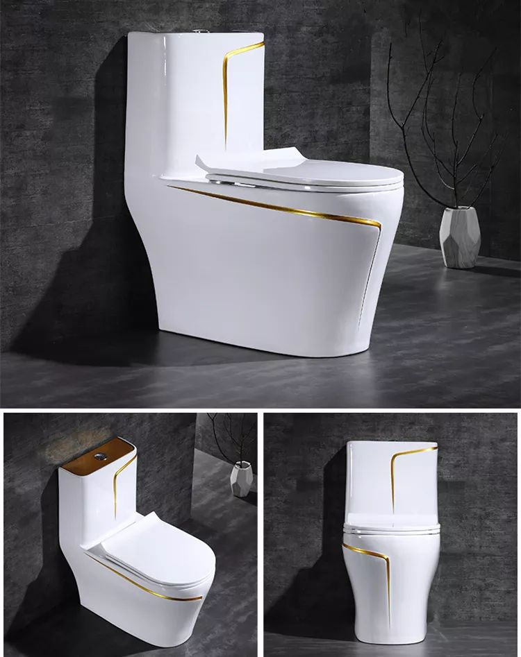 InArt Dual-Flush Siphon Flushing Rimless Elongated One-Piece Toilet (Seat Included) Rough-In Size: 12'' White Gold - InArt-Studio-USA