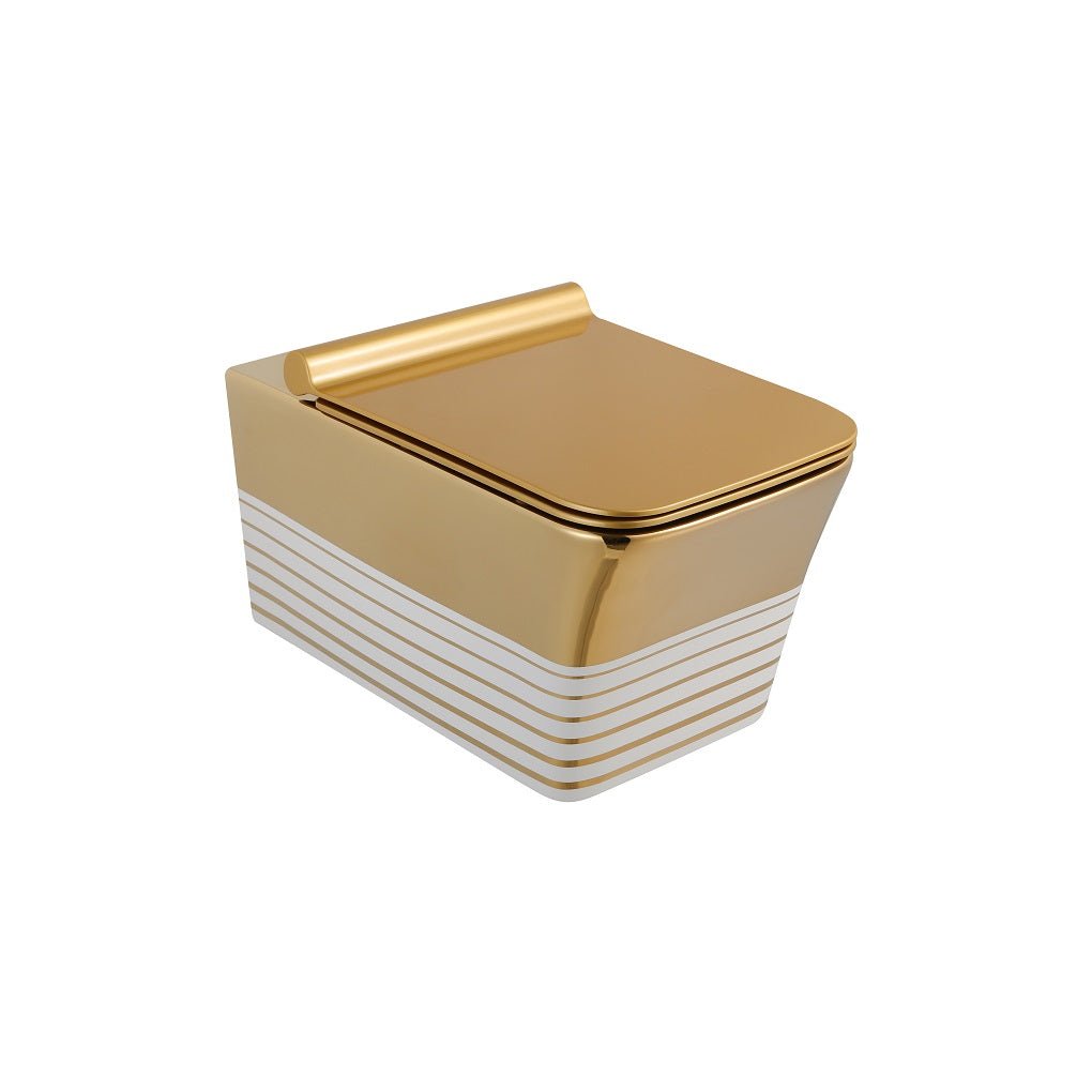 InArt Luxury Elongated Wall-Mount Toilet Rimless Flushing Ceramic - Seat Included in Gold Color - InArt-Studio-USA